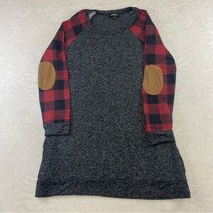 Women’s Eclipse Black/Red Plaid Shirt With Elbow Patches Size M